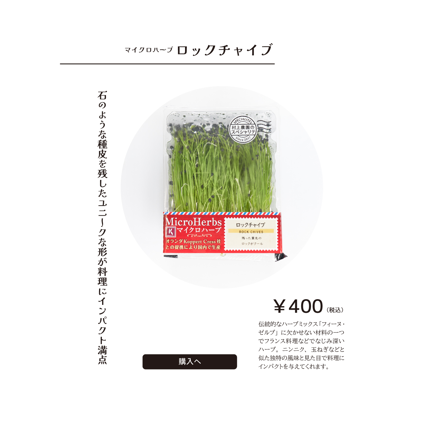 村上農園のスペシャリテ　マイクロハーブ　ロックチャイブ